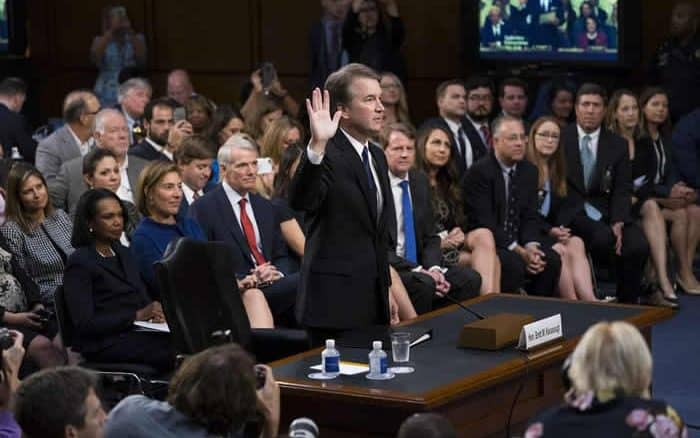 kavanaugh-hearing Kavanaugh being sworn in during hearings